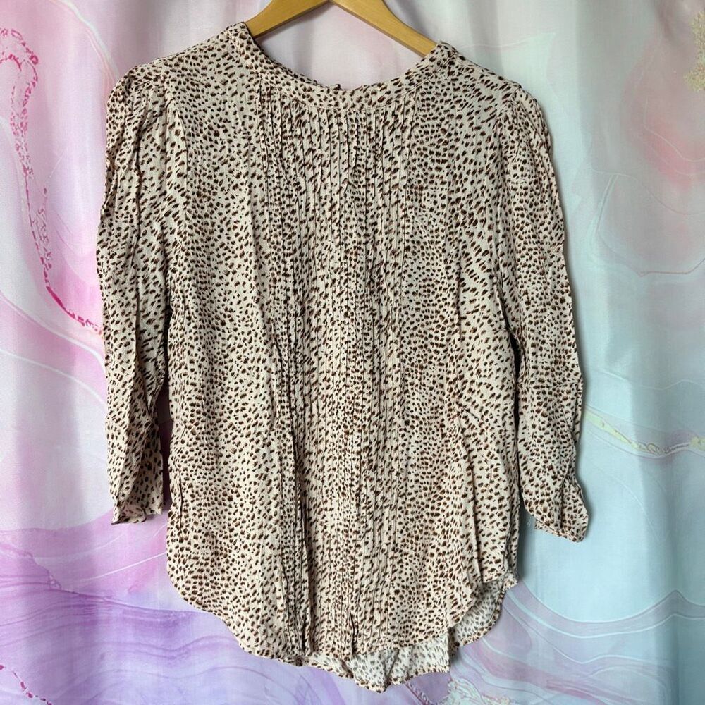 Melissa Nepton M Pink Peated Animal Print Blouse Preppy Luxury Artsy Boardwalk